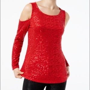 INC Sequined Cold-Shoulder Top